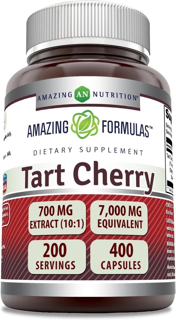 Hämmästyttävä Formula Tart Cherry Extract 700 Mg uute (10:1) Per Serving kapselit täydennysosa ... mikä vastaa 7000 Mg ... ei-GMO ... Gluteeniton...