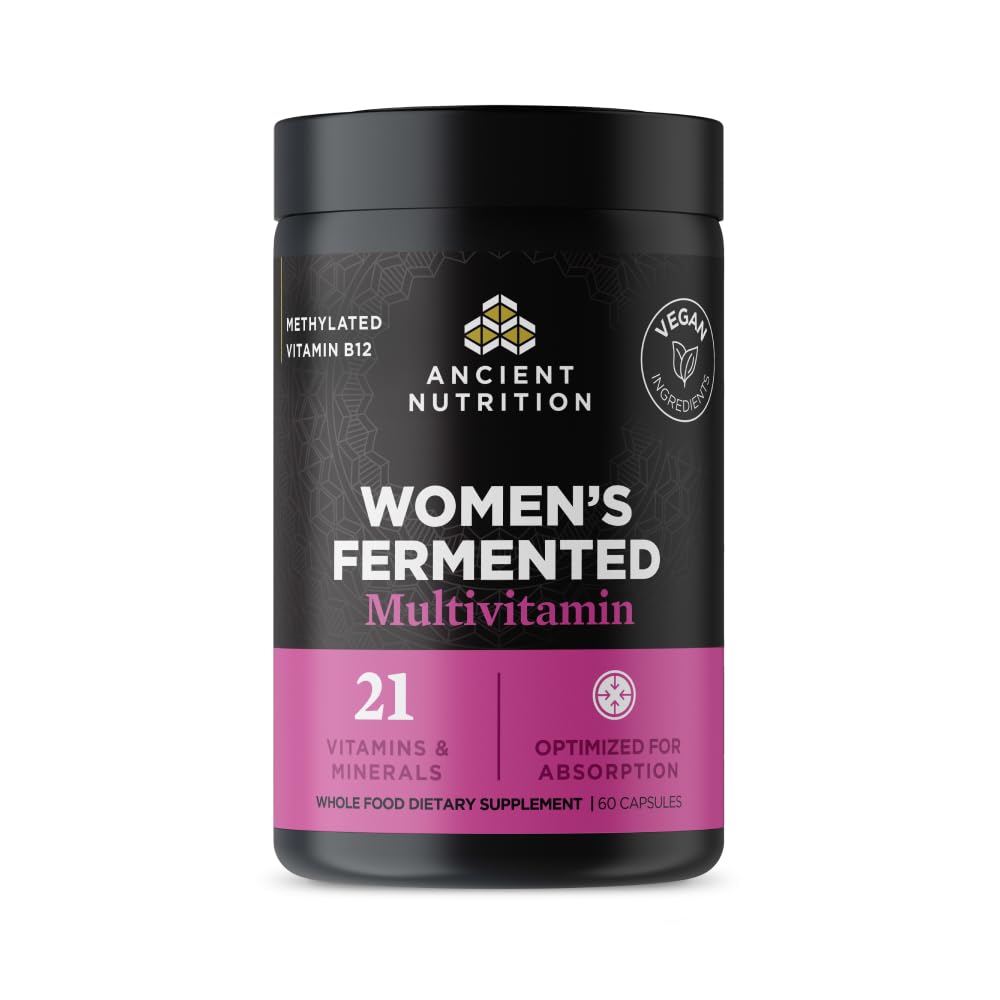 Ancient Nutrition Multivitamiini naisille, Naisten Fermentoitu monivitamiini C-, D-, K-, Sinkki & Magnesium-, Immuunituki, Vegan, 60 Ct