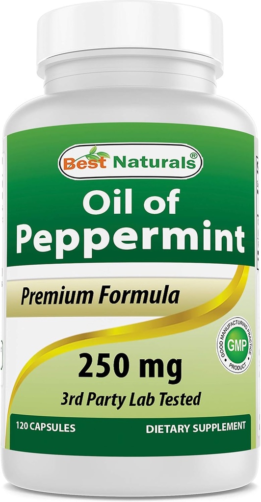 Best Naturals Piparminttu öljy Bowel rauhoittava ravintolisä, 250 mg, 120