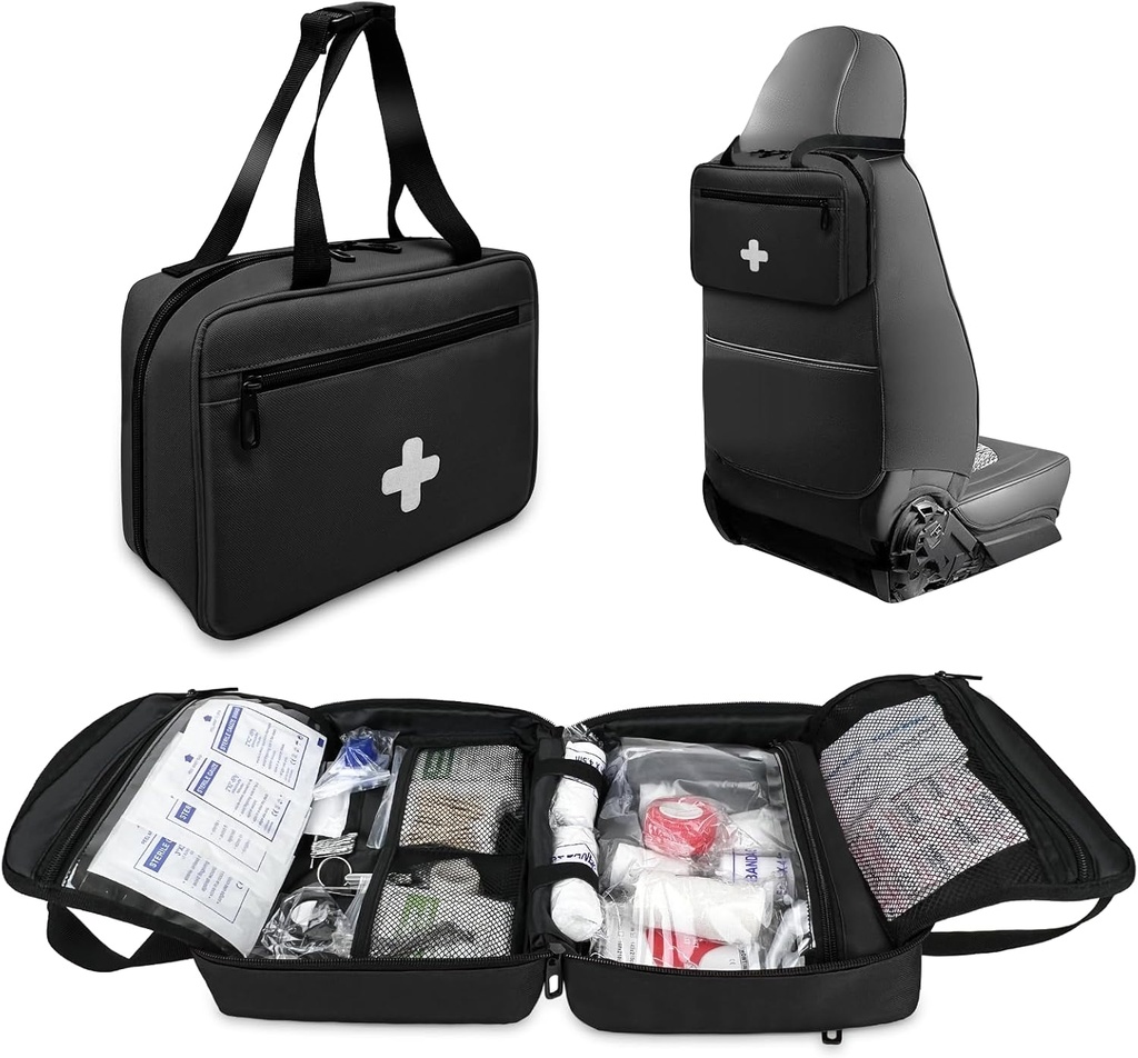First Aid Bag Empty, Compact och Portable Medical Supplies Organizer with Multiple Compartments, Emergency Trauma Bag for Travel, Camping, Hiking, Car, Travel and Home Use, Black (Bag Only)