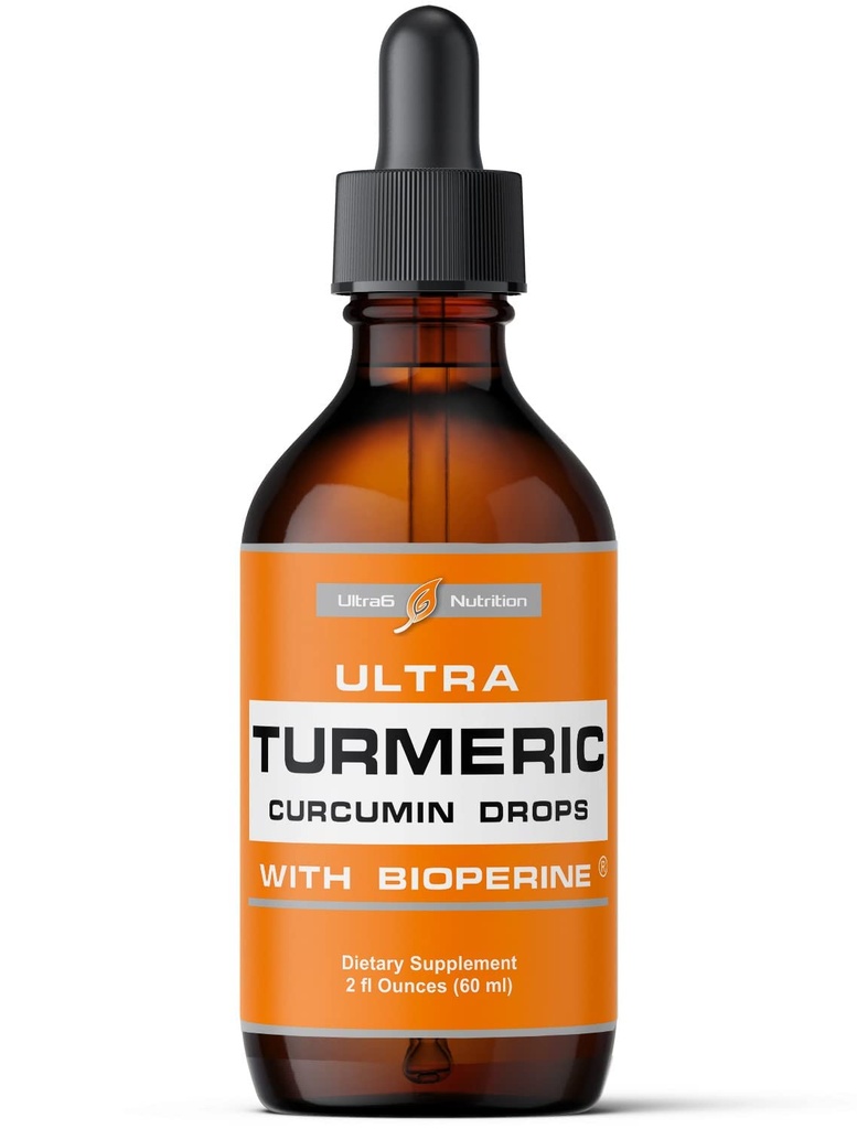Ultra6 Nutrition Liquid Turmeric Curcumin Extract Black Pepper - Turmeeric Drops Bioperine - Helppo ottaa täydentää valmistettu Yhdysvalloissa (60ml)