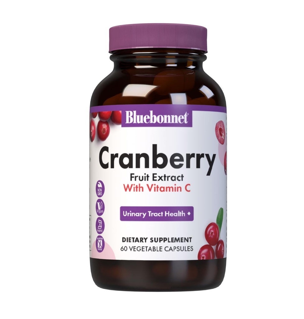 Bluebonnet Nutrition Cranberry Fruit Extract, Urinary Tract Support*, Non-GMO, Kosher-Certified, Vegan, Gluten-Free, Soy-Free, Dairy-Free, 60 Vegetabiliska kapslar, 60 portioner