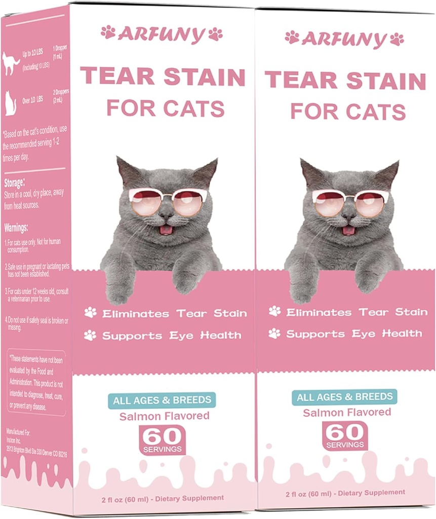 2 Packs Tear Stain täydentää kissa - ehkäistä ja poistaa kissat Kyynel Stains - 60ML Cat Tear Stain Remover Drops silmänterveyteen, immuunijärjestelmä - karpalo, Marshmallow & Vitamiinit - Lohi
