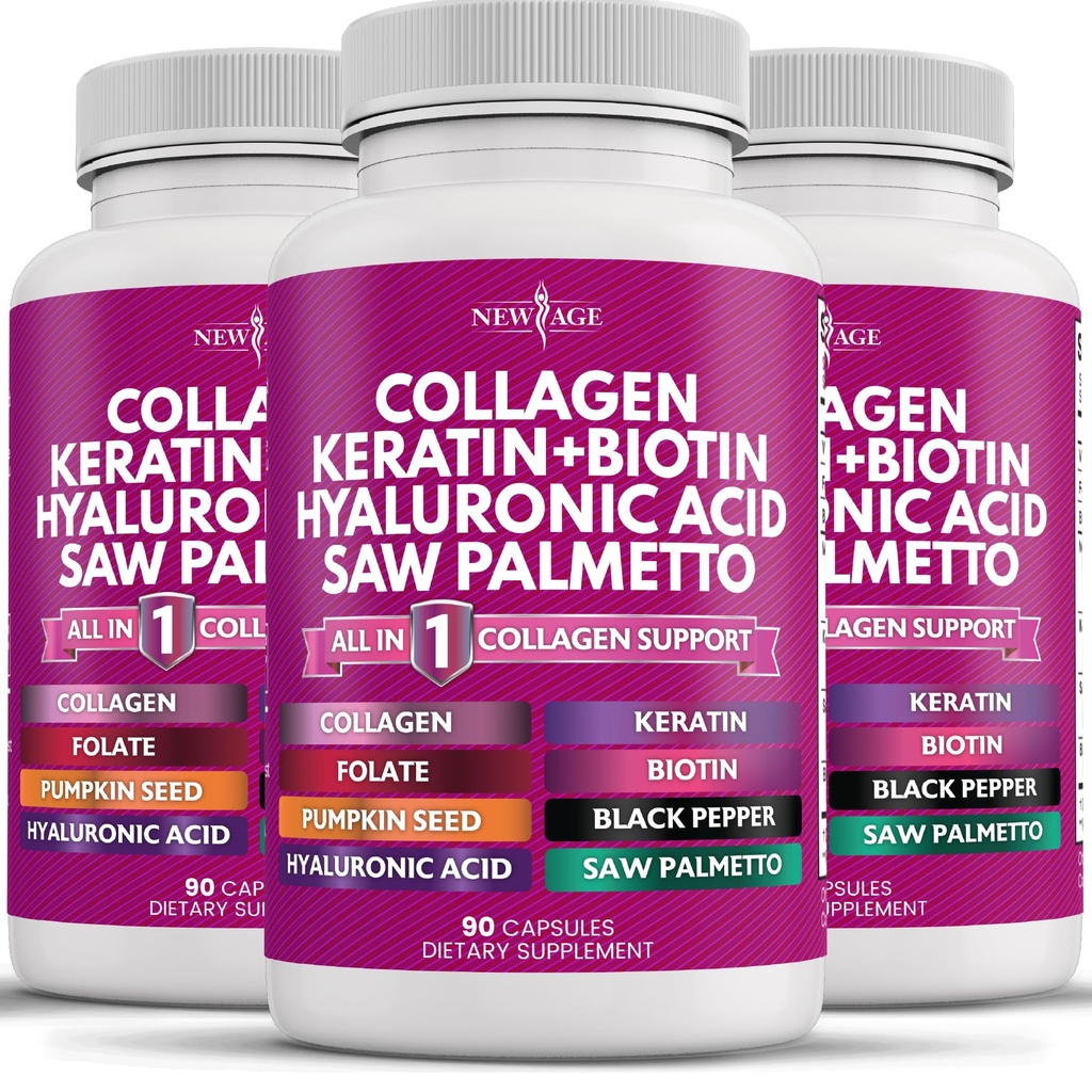 UUDET AGE Collagen pillerit Biotin Keratin Saw Palmetto Hyaluronic Acid - E-vitamiini Foolihappo kurpitsa siemen MSM- 270