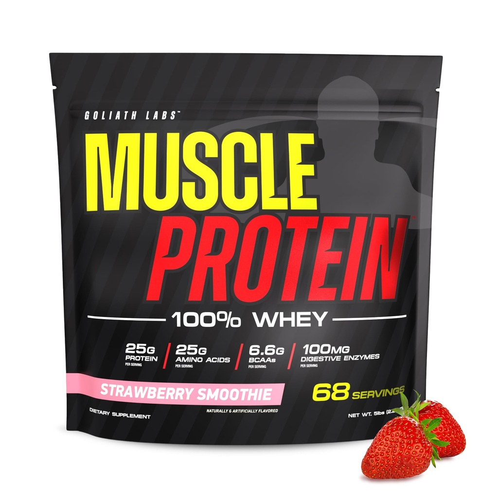 COLOSSAL LABS Muscle Protein Whey Powder [5 lbs/Pack of 1]. Kylmäsuodatettu, 25g puhdasta proteiinia, 6,6g BCAA:ta (Packaging May Vary) (5LB, Mansikka)