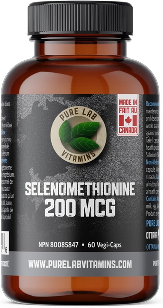 Seleeni 200 mcg täydennysosa - Selenometioniini - 60 v-kapselia Pure Lab - vitamiinit - gluteeniton valmistettu Kanadassa.