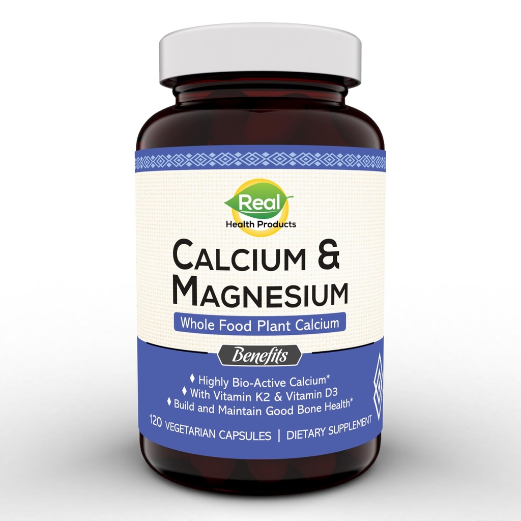 Plant Calcium & Magnesium Supplement med Boron, Vitamin D3 & K2 MK-7 - Optimal Calcium-Magnesium Ratio för benstyrka och hälsa, Vegan, icke-GMO, Allergen-Free, 120 kapslar