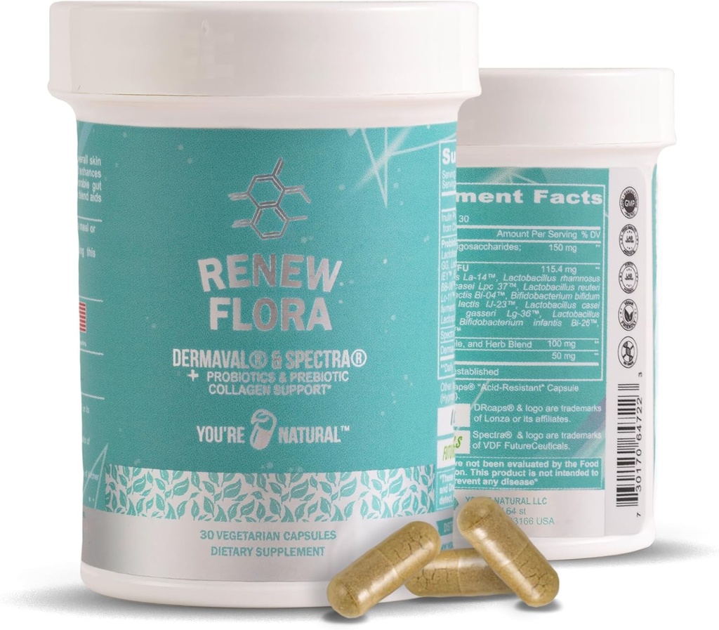 Uusi Flora - Advanced Collagen & Skin Support - Antioksidantti Plus Dgestive entsyymejä ja Gut Support naisille ja miehille kliinisiä tutkimuksia - Lactobacillus ja 12 rekisteröity probiootit - 30 päivän toimitus