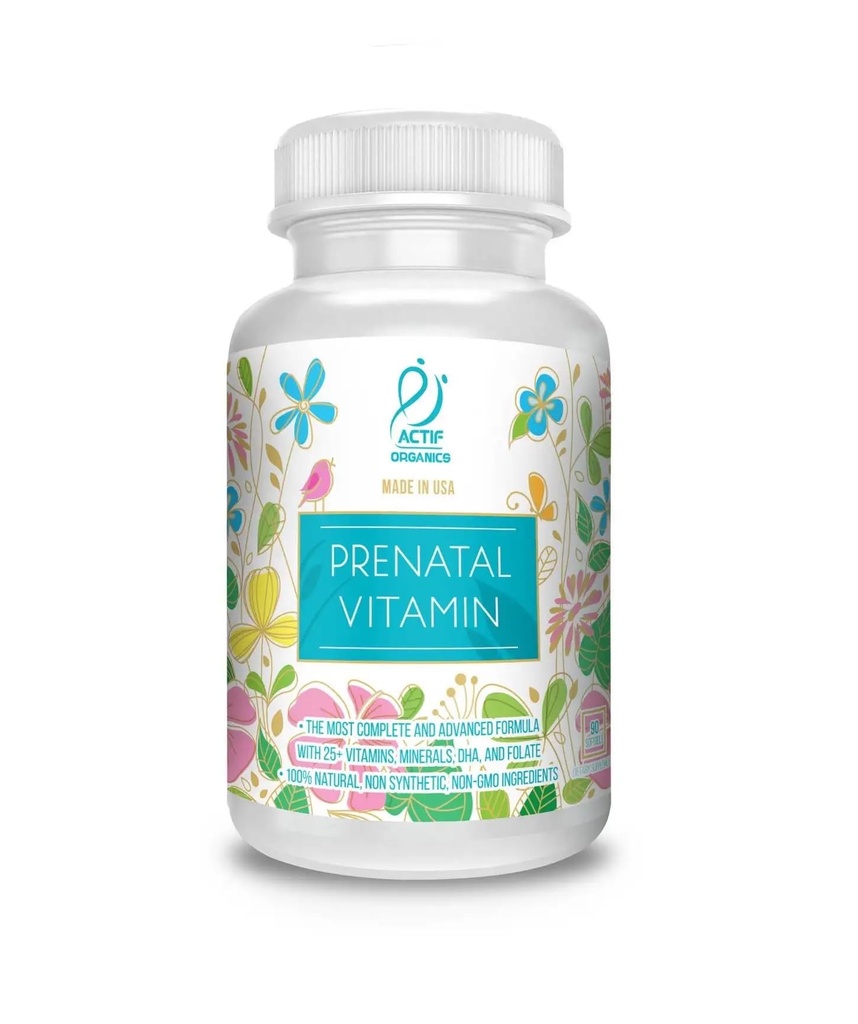 ACTIF Organic Prenatal Vitamiini 30+ Organic Vitamiinit, 100% Natural, DHA, EPA, Omega 3, ja Luomu kasviperäisten sekoitus - ei-GMO, 90 Count, 2024 Formula