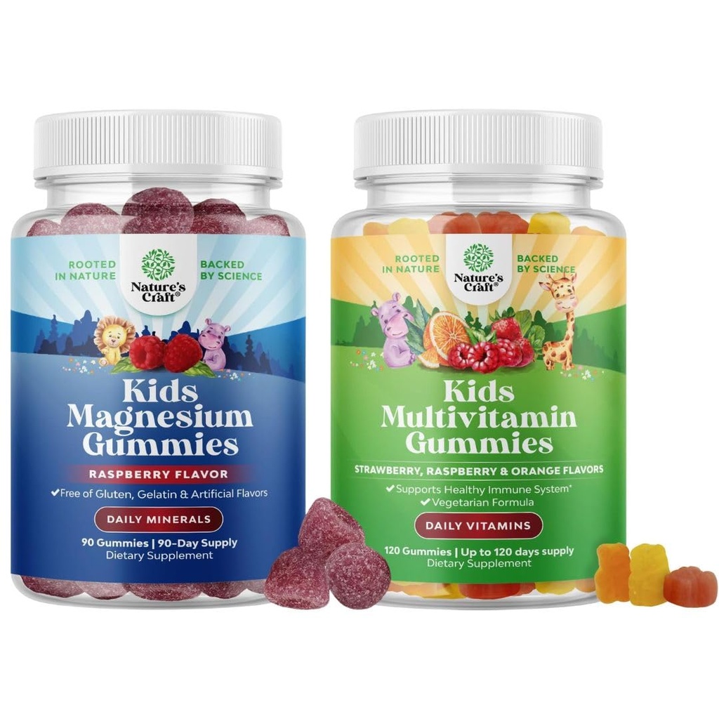 Bundle of Kids Magnesium Gummies - täydentää hermojen terveys, lihakset ja terve sydän tukea, ja kasvipohjaiset lapset monivitamiini Gummies - Multivitamiini vastustuskykyä tukea vitamiineja A C D3 E B
