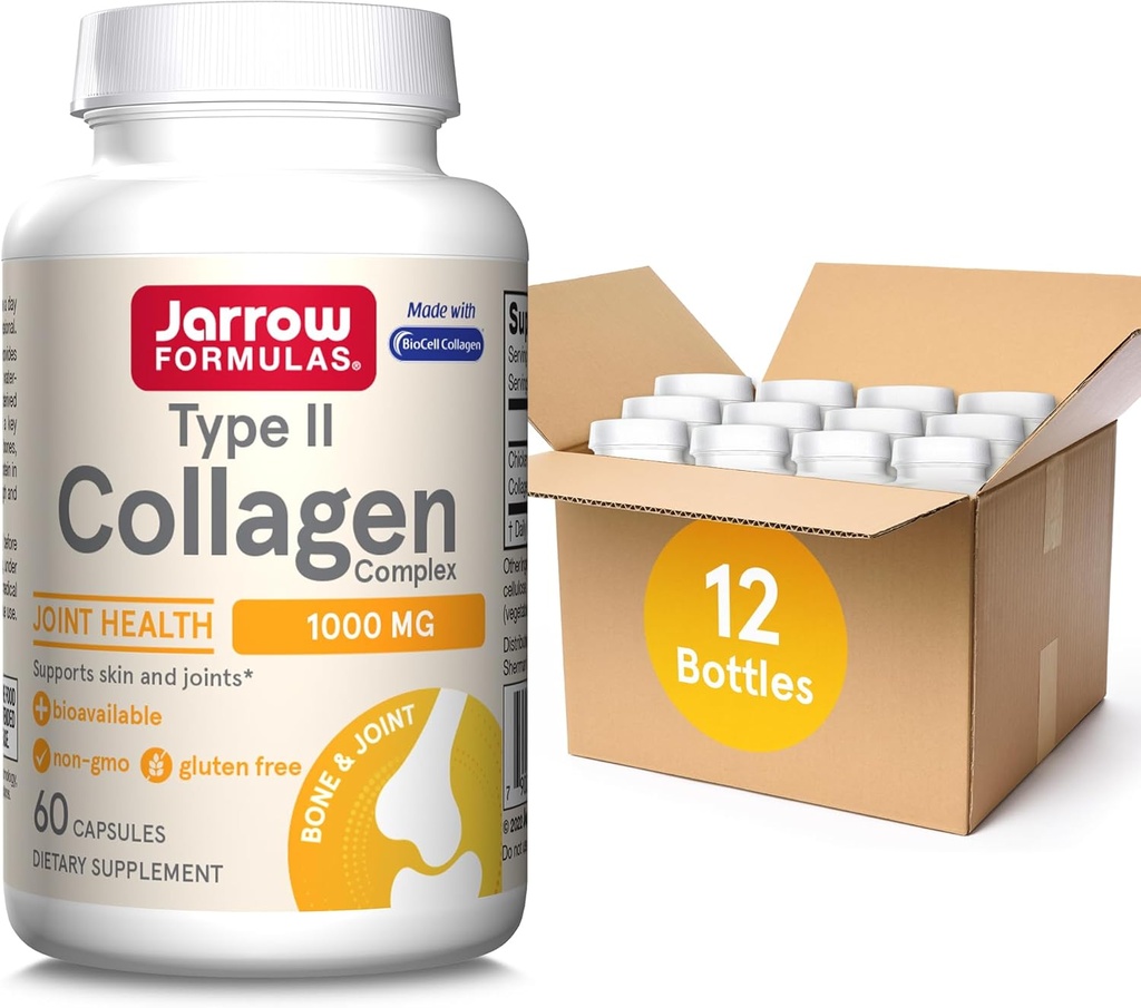 Jaarrow Formula tyypin II Collagen Complex 1000 mg lisäravinteet, tukee ihon ja yhteisen terveyden, 60 kapselia, 30 päivän toimitus(Pack of 12)