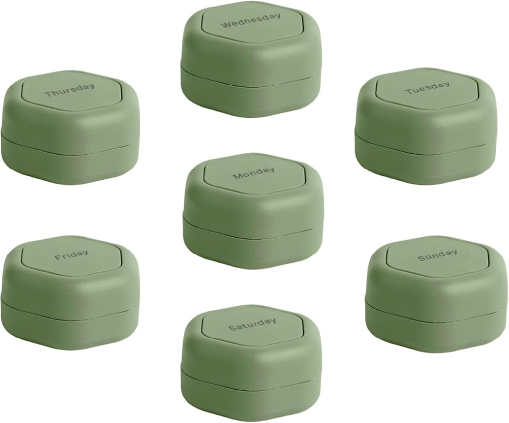 Cadence Travel Containers - Pill Case Set - Magnetic Travel Capsules, Daily Medicine Organizer för piller, kosttillskott och vitaminer - 7 Flex Smalls (0.56oz) för Weekly Pill Organizer - Eucalyptus