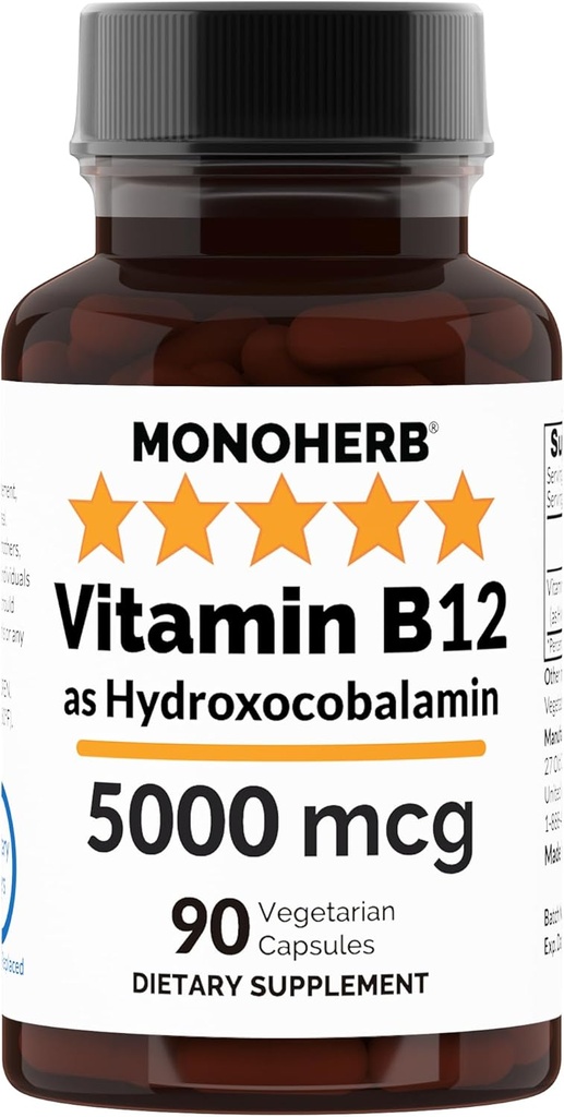 MONOHERB Hydraokso B12-vitamiini 5000 mcg, hydroksokobalamiini, Hydroksi B12