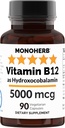 MONOHERB Hydraokso B12-vitamiini 5000 mcg, hydroksokobalamiini, Hydroksi B12