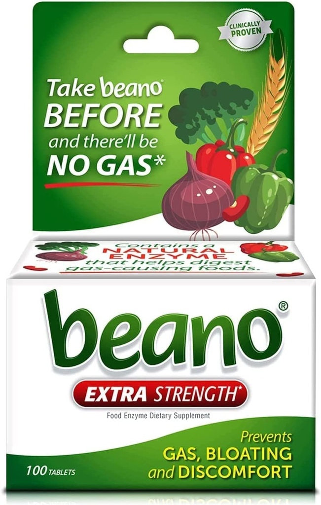 Beano Ultra 800 | Gasförebyggande och Digestive Enzyme Supplement Tablets | 100 greve | Pack av 3