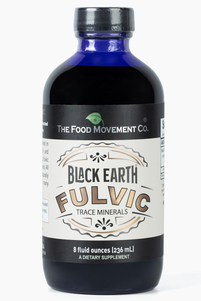 FOOD MOVEMENT CO. Black Earth Fulvic Acid - Humic Fulvic Minerals med elektrolyter för Digestive Health and Exercise Recovery, 8 oz Trace Minerals Supplement