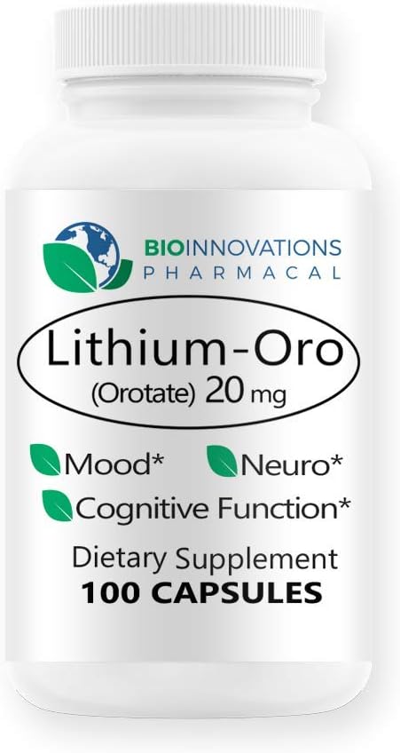 Litium Oro 20 mg, stöder hälsosamt humör emotionellt välbefinnande, beteende och minne. Biotillgänglig, 100 Caps (Elemental Lithium Orotate)