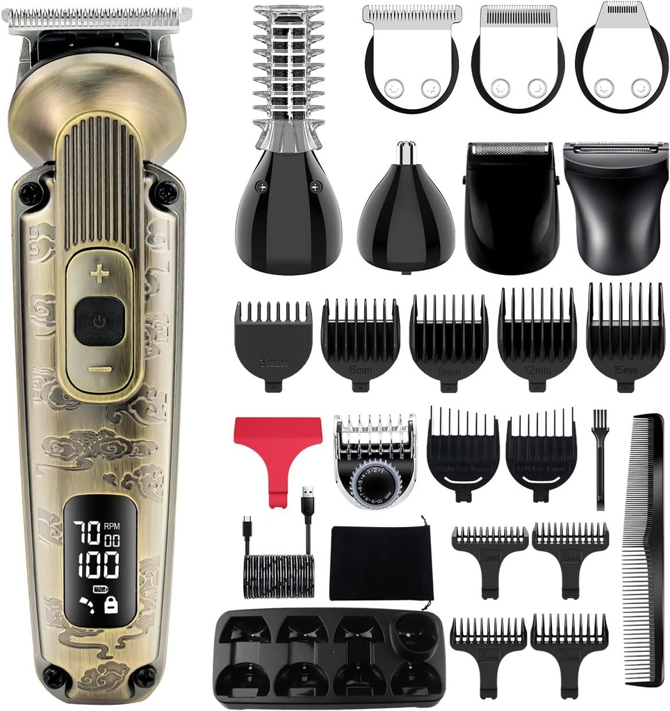 Hatteker parta Trimmer Mustache Trimmer miehille 8 in 1 Säädettävä nopeus vedenpitävä hiusten Clipper T-Blade Electic Razor Shavers Johdottomat miesten Lahja Graoming Kit kasvot nenä kehon (pronssi)