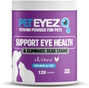Pet Eyez Vitamiini Powder for Lemmikkieläimet - Tukee silmien terveyttä & vähentää Kyynel Stain Buildup - 100% Natural Food Topper koirille ja kissat Superfoods, Antioksidantit ja ravintoaineet - Kanan maku - 120 Scoops