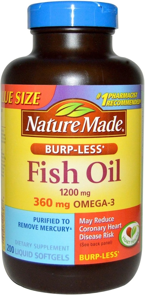 Luonto Made Burp-Less Fish Oil 1200mg, 360 mg Omega-3, Liquid Softgels 200 ea (Pakkaus 2)