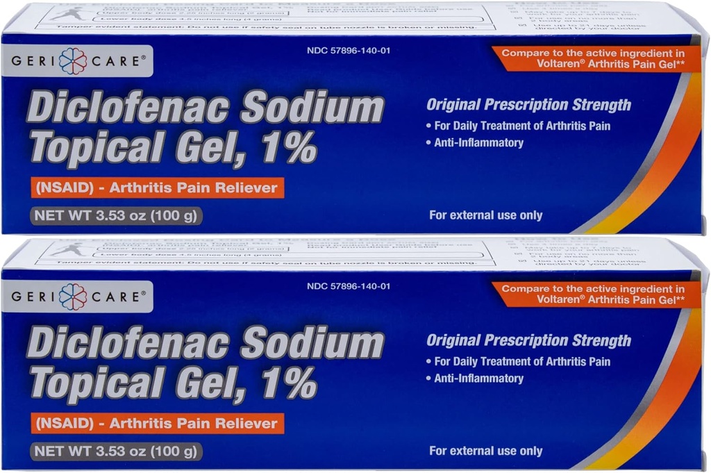 GeriCare Topical Arthritis Pain Relief Gel Diclofenac Sodium 1% (NSAID) Hand Wrist Elbow Foot Ankle Knee Extra-Strength Pain Reliever- Anti-inflammatorisk artrit Smärtbehandling, 3.53oz (2 Pack)