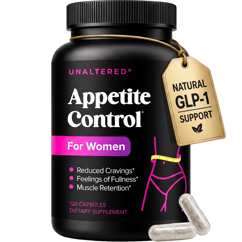 UNALTERED Appetite Suppressant for Women - hjälper till att hantera begär, främjar fullhet och stöder viktminskning - naturlig kosttillskott med krom Picolinate & Glucomannan - 120 Vegan kapslar