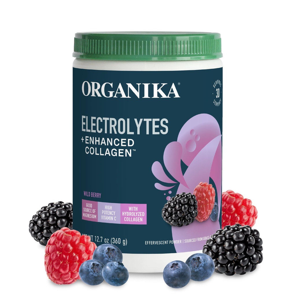 Organikа Elektrolyyttejä tehostettu Collagen Powder for Women & Men - 13 oz - Wild Berry-Flavored Effervescent Electrolyte & Collagen Drink Mix - Deep Hydration, liikkuvuus, iho, hiukset, ja kynnet