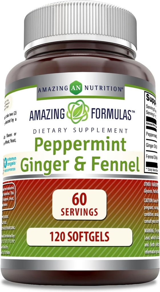 Hämmästyttävä Formula- Piparminttu, inkivääri ja fenkolin ravintolisä - 363 Milligrammaa - 120 Softgels (ei-GMO,Gluteeniton) -