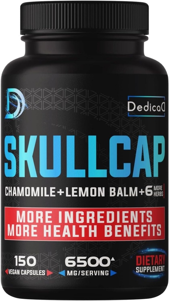 9in1 Skullcap Herb Supplement 5 kk for Health Sleep, Mood & Immuuni - 6500mg Tiivistetty kamomilla, sitruunan balsami, intohimo kukka, Ashwagandha & enemmän, ei-GMO, Gluteenittomat, 150 Vegaanikapselit