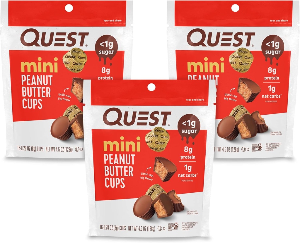 Quest Nutrition Mini Peanut Butter Cups, High Protein, Low Carb, Gluteeniton, 16 Luku (Pakkaus 3)
