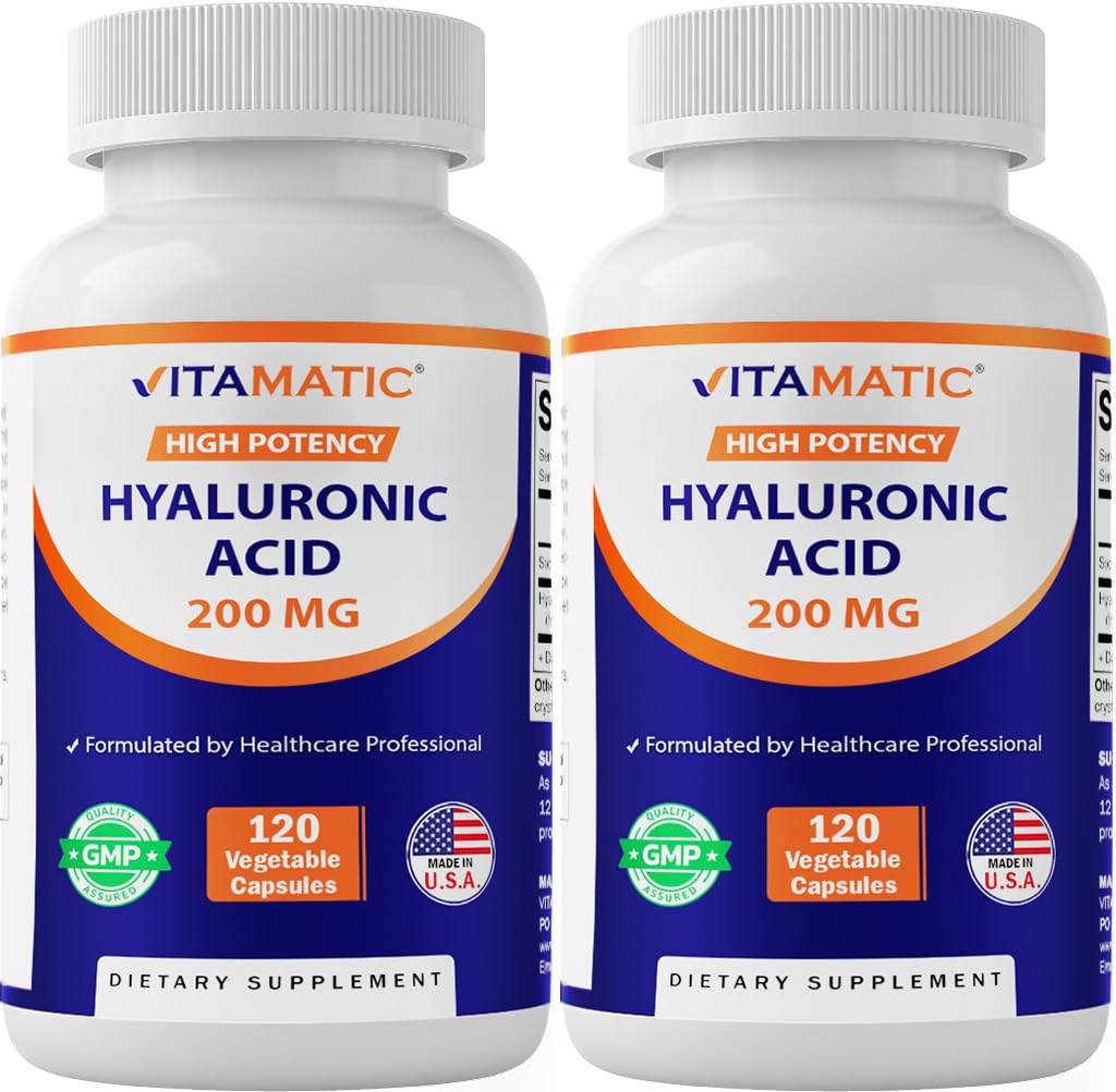 Vitamatic 2 Pack Hyaluronic Acid lisäravinteet 200mg - tukee terveitä kudokset ja nivelet - edistää nuorten terve iho - Yhteensä 240 kapselia