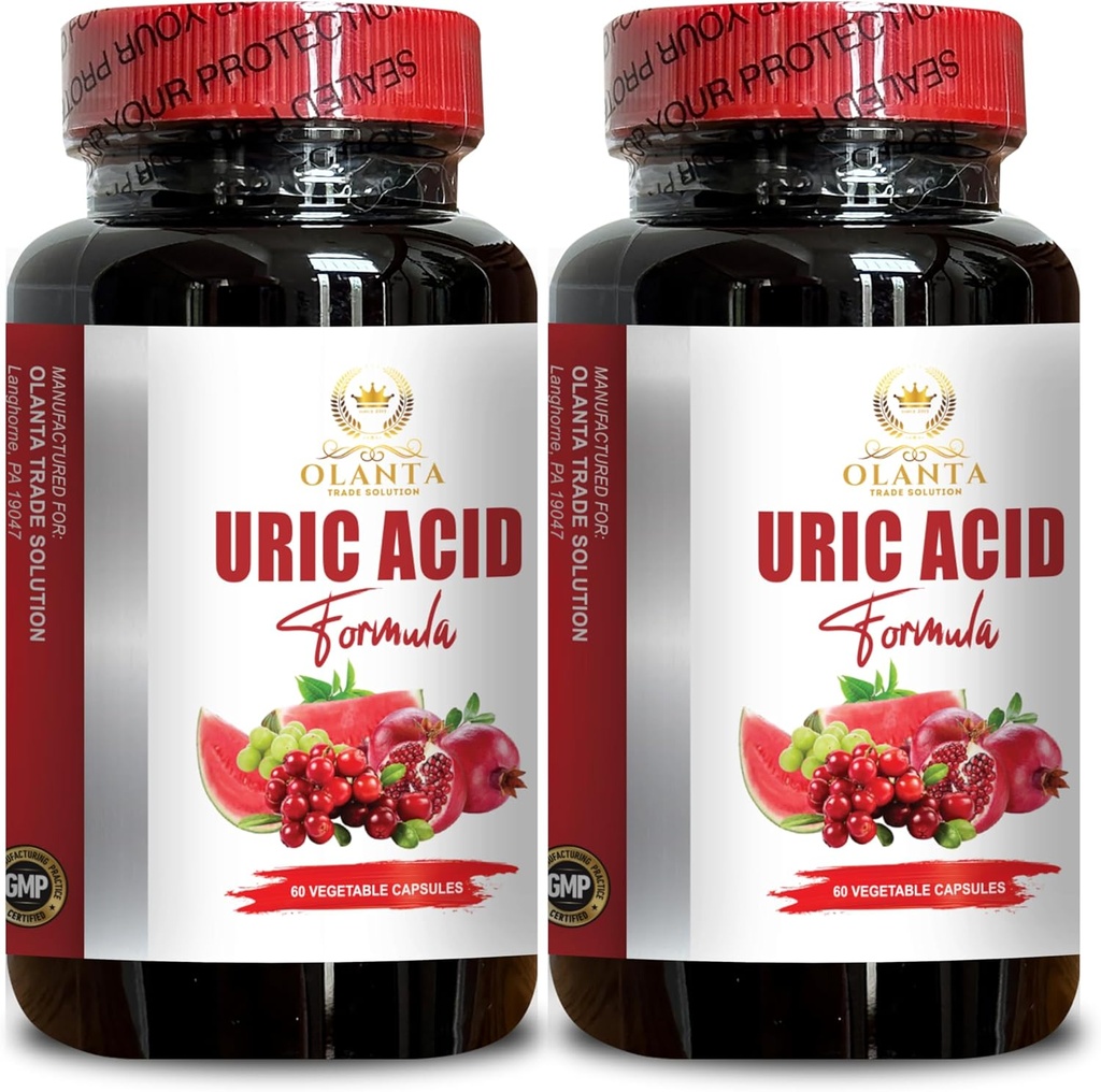Generic Natural URIC Acid Formula - veden säilöönotto helpotus, vesi pois kapselit, Diureetit pillereitä veden säilyttämiseen, virtsahappoa liuos, maito ohdake - 2 pullot