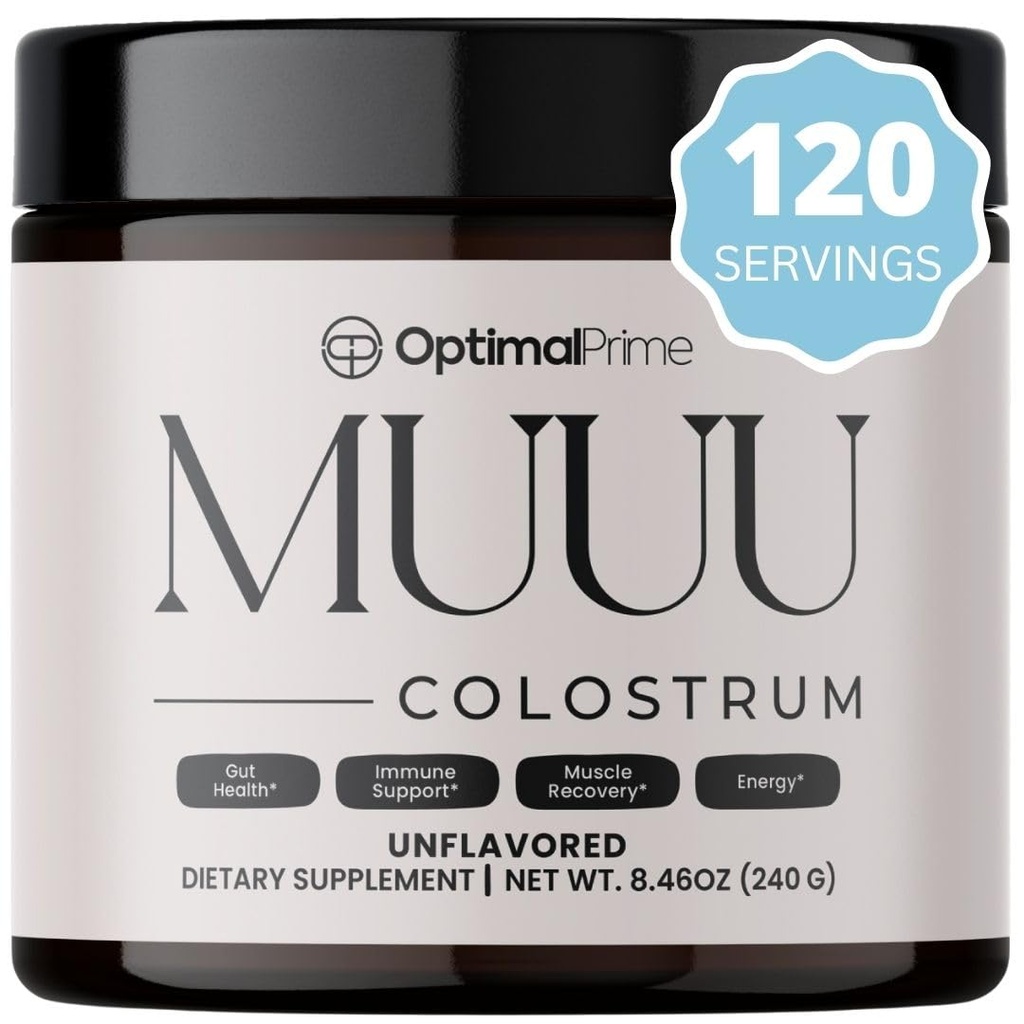 Optimaalinen Prime - MUU Naudan Colostrum Superfood Powder for Gut Health, Turvotus, Immuunituki, Hiukset, iho ja kynnet Mauttomat, 120 tarjoilua