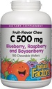 Luonnolliset tekijät, Lapset pureskeltava C-vitamiini 500 mg, tukee immuuni terveyttä, luut, hampaat ja Gums, Mustikka, Vadelma ja Boysenberry, 180 Luku (Pakki 1)