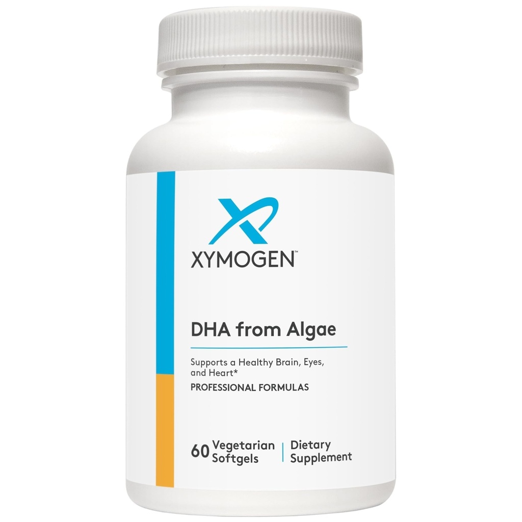 XYMOGEN DHA alkaen Algae - DHA Omega-3 täydennysosa - Tukee aivot, silmät, sydän + immuuni terveys (60 Softgels)