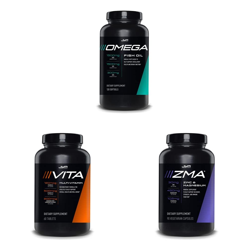 JYM Supplement Science Omega JYM Fish Oil + Vita JYM Sports Multivitamiini- ja mineraalituki ZMA