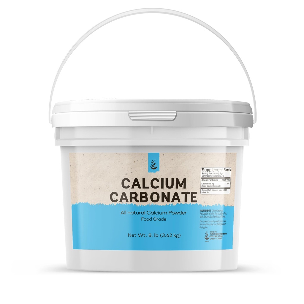 Rena originalingredienser kalciumkarbonatpulver (1 Gallon) Kosttillskott, livsmedelskonserveringsmedel, återanvändbar plasthink