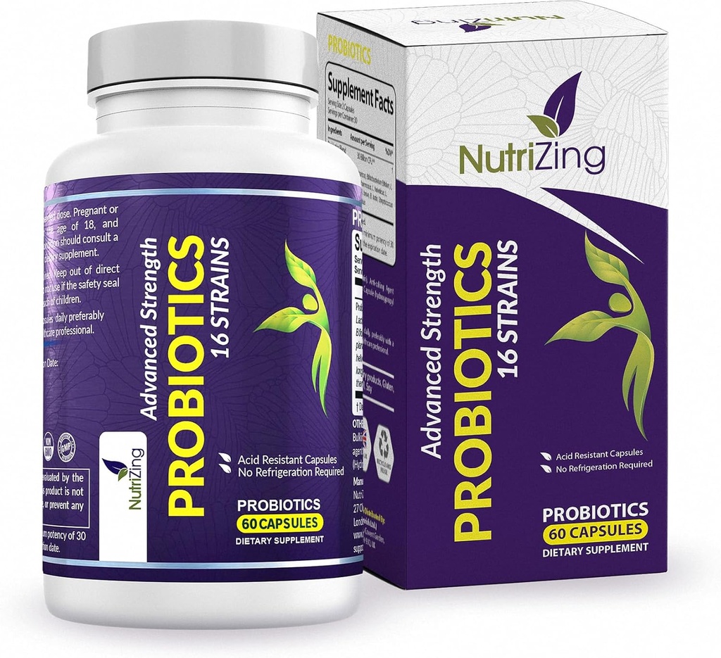 NutriZing Vegan Probiotics for Digestive Health - 30 miljarder CFU & 16 stammar - Bifidobacterium & Lactobacillus Probiotics for Men & Women - Delayed Release Probiotic Gut Health Supplement
