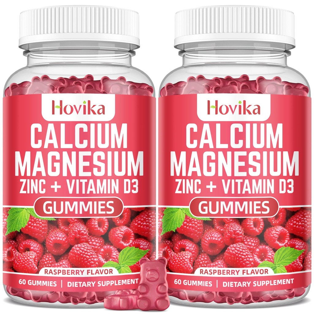 Kalsium Magnesiumsinkki Gummies kalium C-vitamiini, B6, D3, K2 - Kalsium naisille ja miehille - Kalsium Magnesiumsinkki Multivitamiini täydentää luut, lihakset, hampaat, rauhallinen, Mieliala - 2 pakkaus - 60 Ct