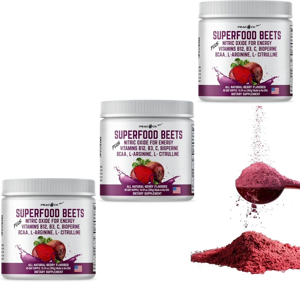 Superfood Beets Powder, 10.59oz (Pack of 12) - Beetroot Powder Organic Beet Root Blend Green Tea & Berry Flavor, non-GMO, Plant-Based Drink Mix