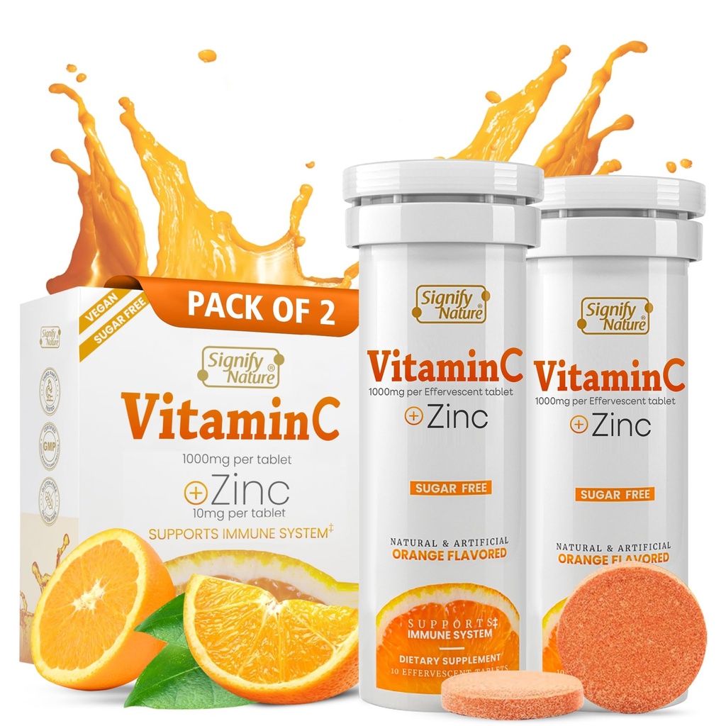 SIGNIFY LUONNON C 1000 mg Effervescent tabletit - Potent Immuuni tukea VIT C sinkkiä täydentää - sokeriton ja vegan Formula ... Selvitettävä C-vitamiinit tabletit - vesiliukoinen kiillotusaine - 20CT