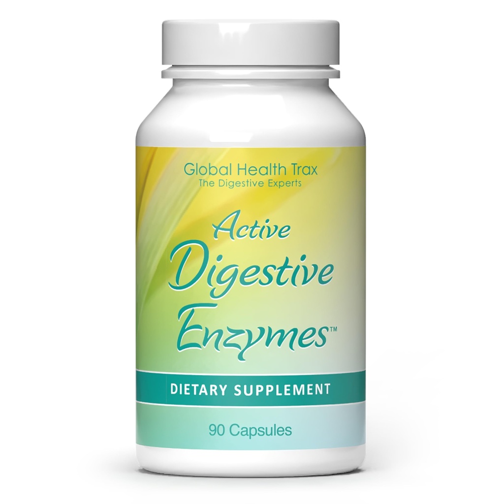 Global Health Trax - Active Digestive Enzymes Supplement, 90 kapslar - omfattande Digestive Support med enzymer för att främja hälsosam matsmältning för män och kvinnor