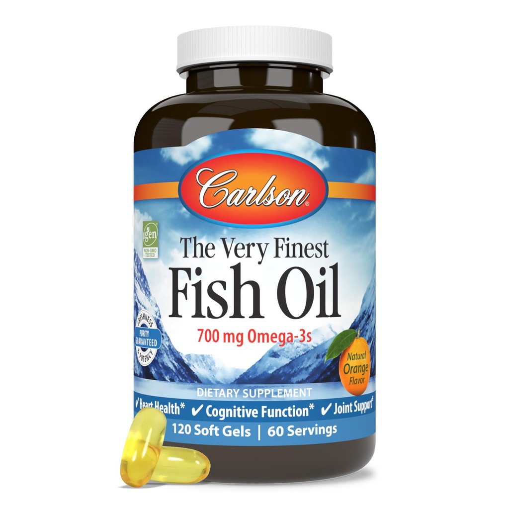Carlson - Erittäin Finest Fish Oil, 700 mg Omega-3s, Norwegian Fish Oil Supplement, Wild Caught Omega 3 Fish Oil, kestävästi Lähdetty Fish Oil Kapselit, Omega 3 täydennysosa, Orange, 120 Softgels