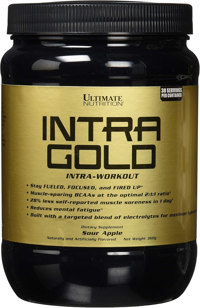 Ultimate Nutrition Intra Gold Workout Energy Supplement - Blend of Electrolytes kanssa Carnitine, Ornithine, ja Aspartate, 30 Tarjoilut, Sour Apple