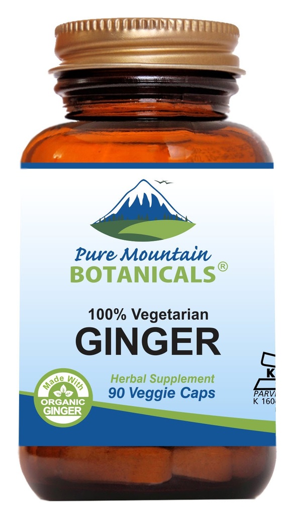 Pure Mountain Botanicals Ginger Capsules - Kosher Vegan med 1000mg Organic Ginger Root Supplement