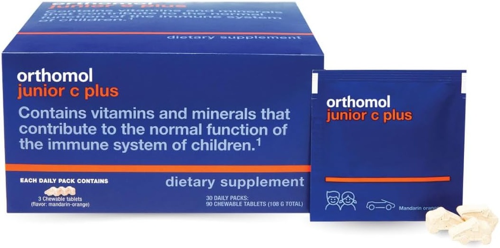 Orthomol Immun Junior C Plus, lasten monivitamiini, tangeriini maku, 30 päivän tarjonta