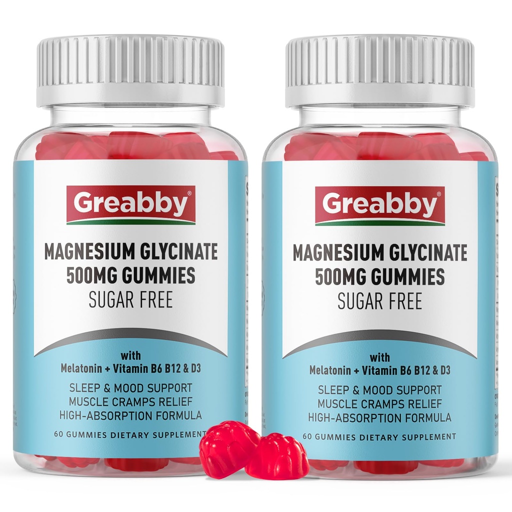 Magnesium Glycinate Gummies 500 mg aikuisille Sleep Support, Pureskeltava Magnesium Gummies naisille ja miehille, lihasten Relief & Magnesium tarjonta (120 Gummie)