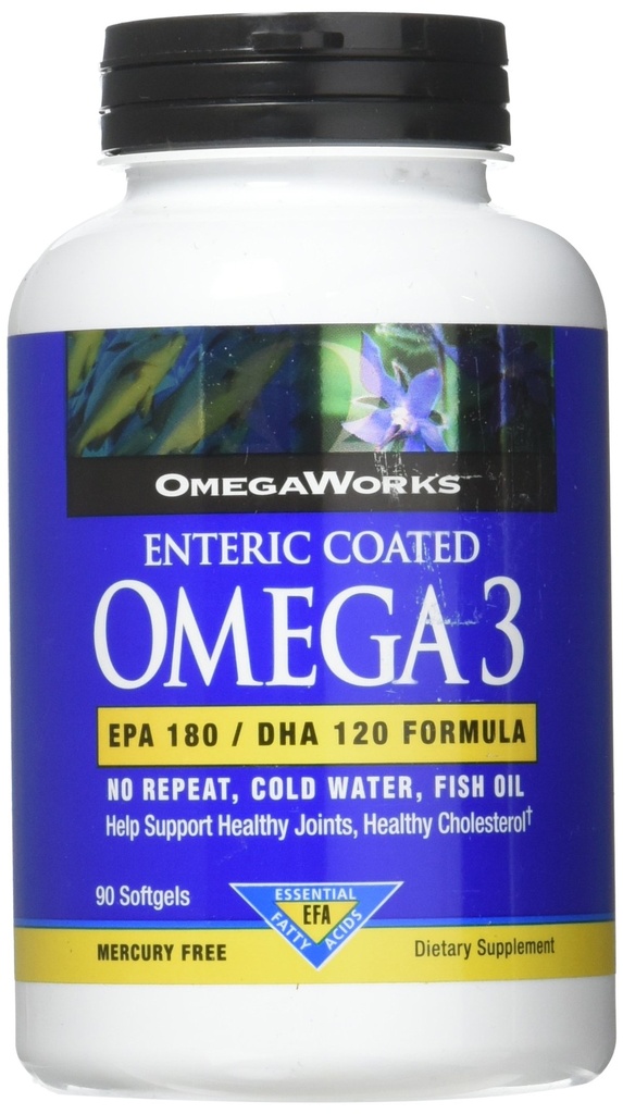 OmegaWorks Super Omega 3, EPA / DHA rasvahapot, terveitä niveliä, Enteric päällystetty 90 softgels, 90 annosta