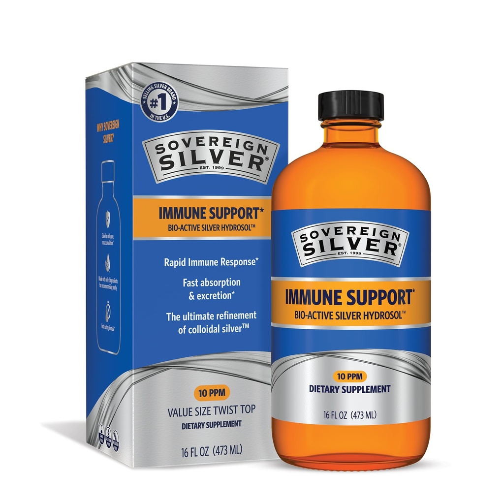 Suverän Silver Bio-Active Silver Hydrosol för Immun Support - Colloidal Silver Liquid -10 ppm, 16oz (473mL) - Värdestorlek