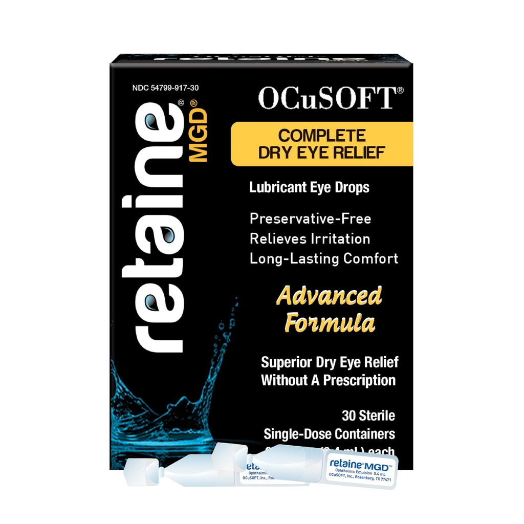 OCuSOFT Retain MGD silmäemulsio - Täydellinen silmien kuivuminen - rauhoittaa punaiset ja ärtyneet silmät - 30 kreivi Säilöntävapaat yhden käyttökerran säiliöt - 0, 01 Fl Oz